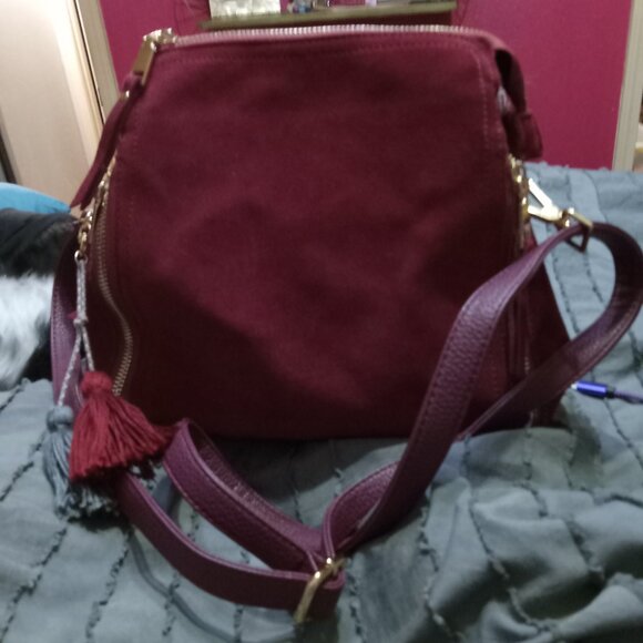 Handbags - Nico Louise Burgundy Suede Shoulder Bag